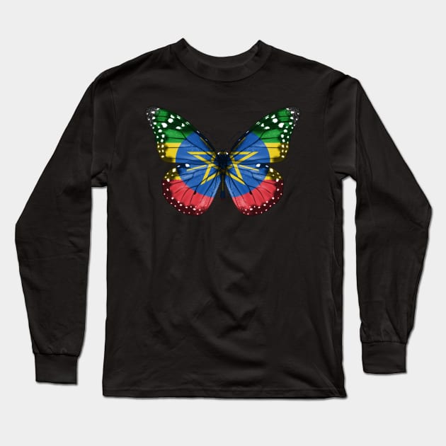 Ethiopian Flag  Butterfly - Gift for Ethiopian From Ethiopia Long Sleeve T-Shirt by Country Flags